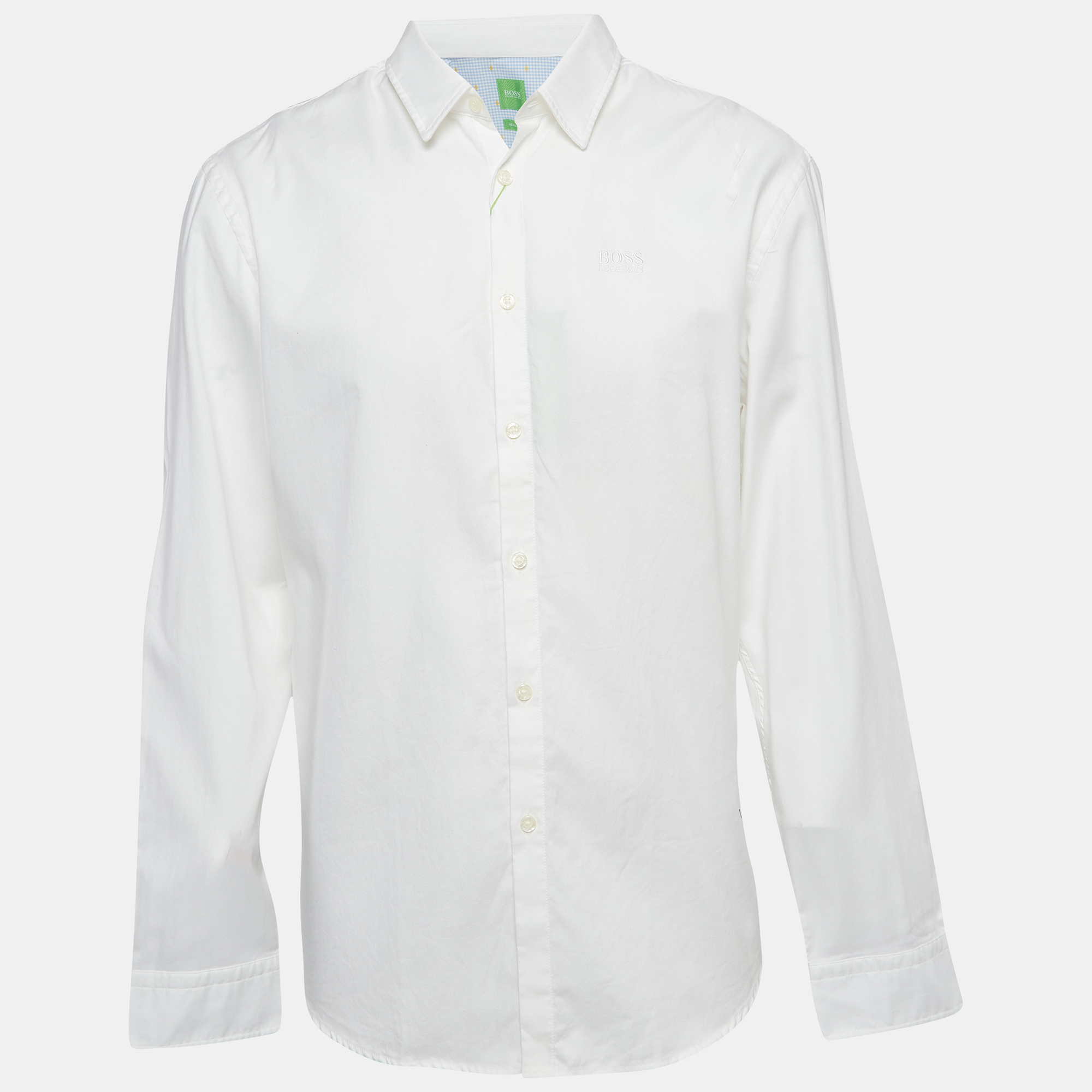 Boss by hugo boss white logo embroidered cotton regular fit shirt xxl