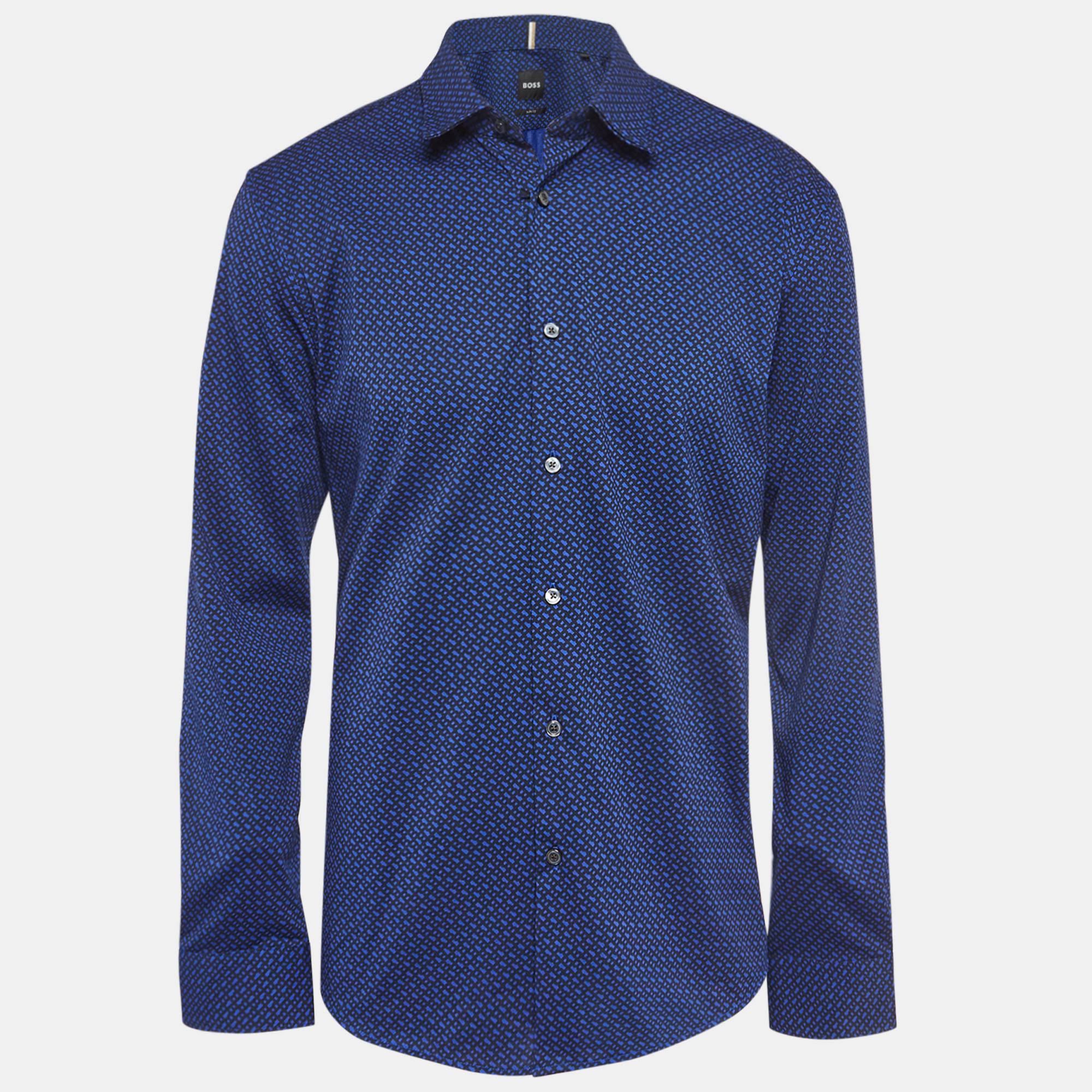 Boss by hugo boss blue b monogram cotton blend slim fit shirt xl