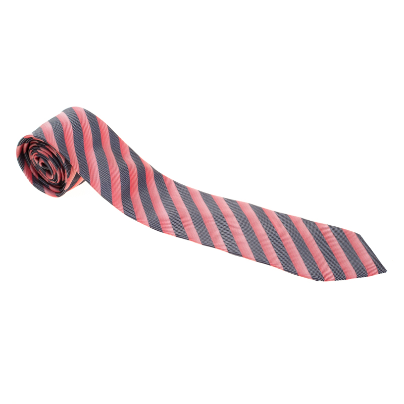 

Boss by Hugo Boss Red and Navy Blue Diagonal Striped Silk Jacquard Tie