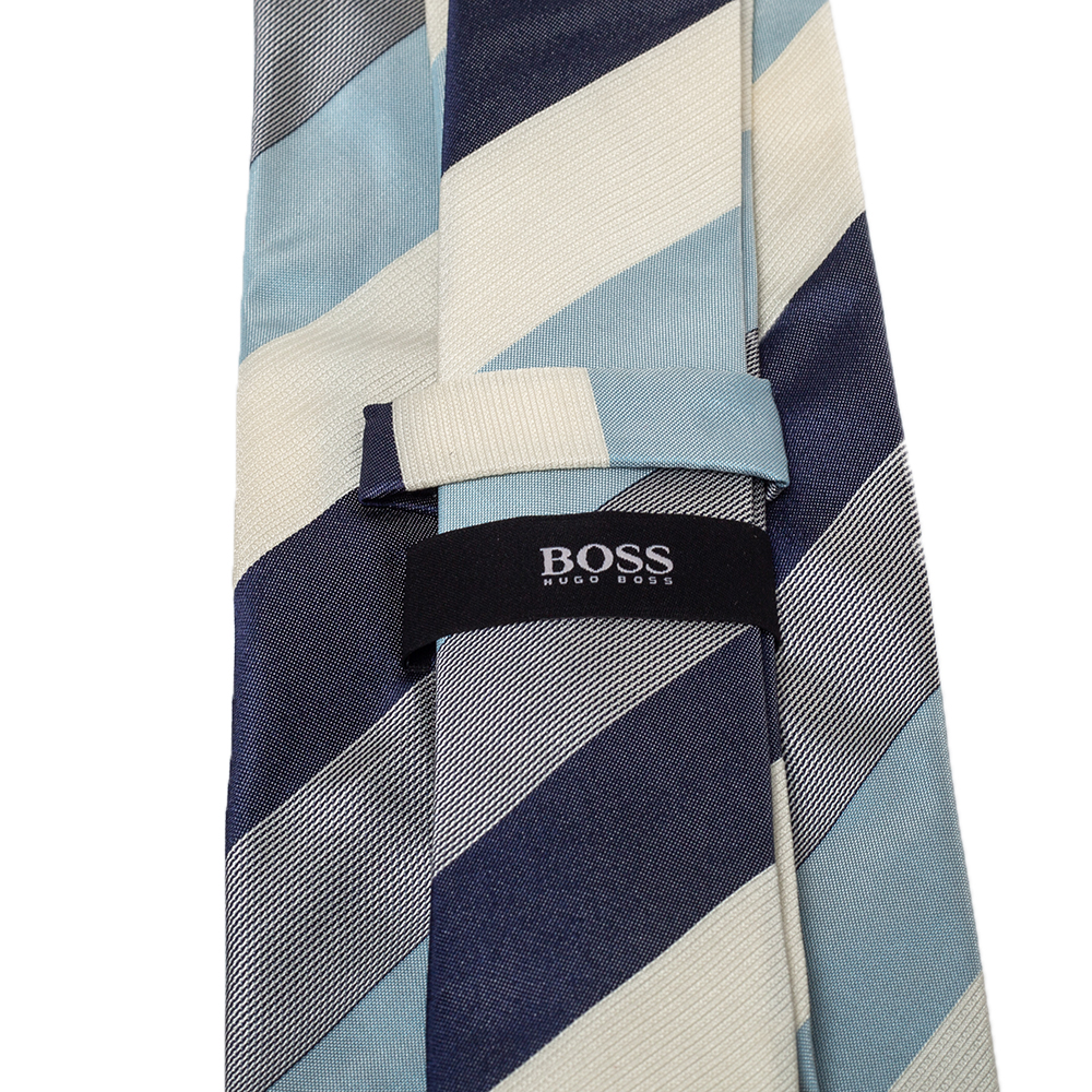 Boss By Hugo Boss Blue Diagonal Patterned Silk Tie