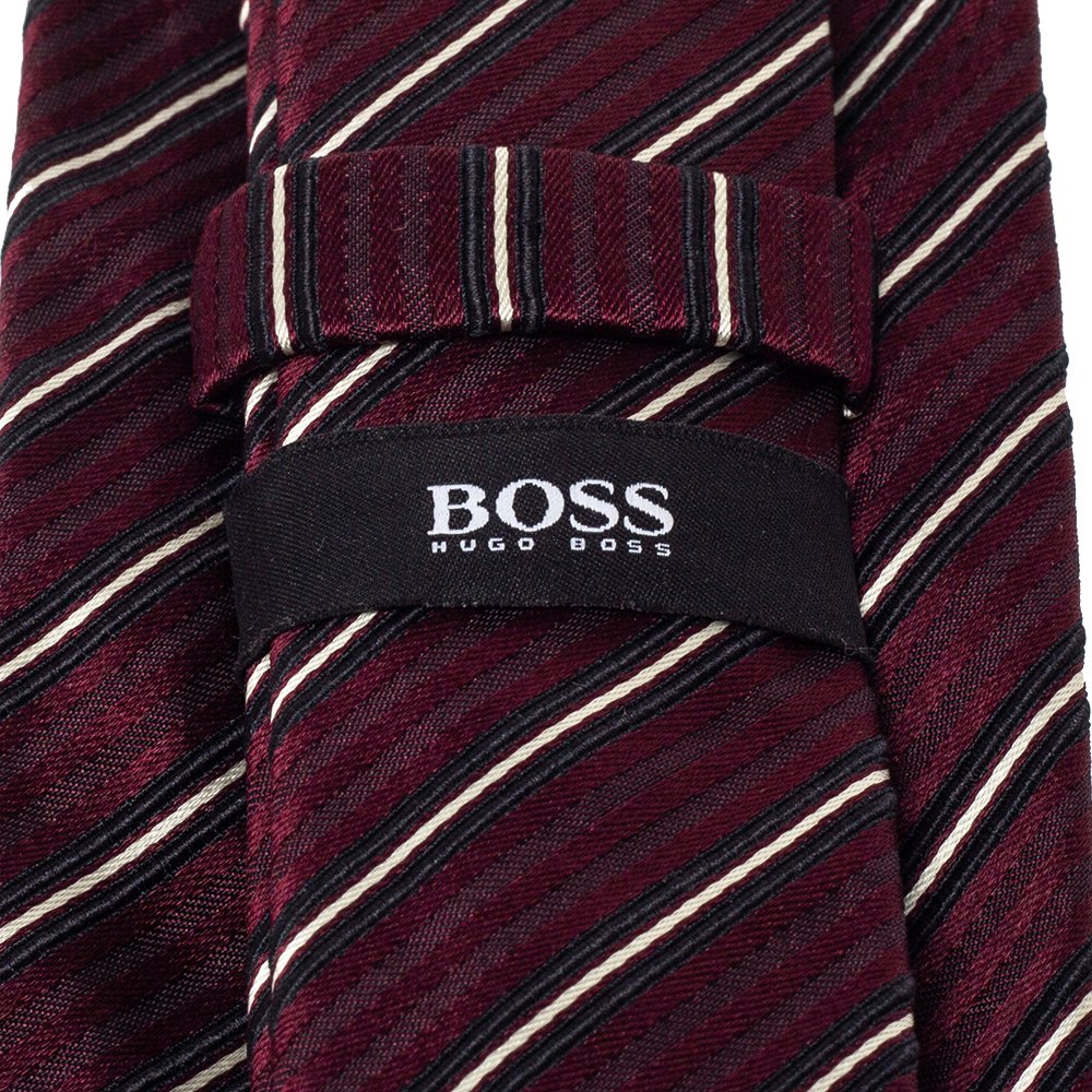Boss By Hugo Boss Maroon Diagonal Striped Silk Tie