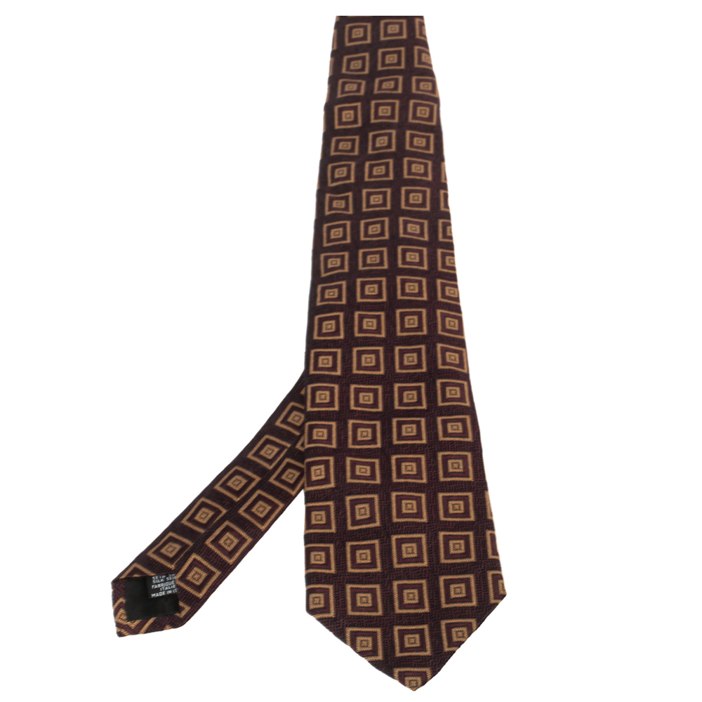 Boss By Hugo Boss Burgundy Square Patterned Silk Jacquard Traditional Tie