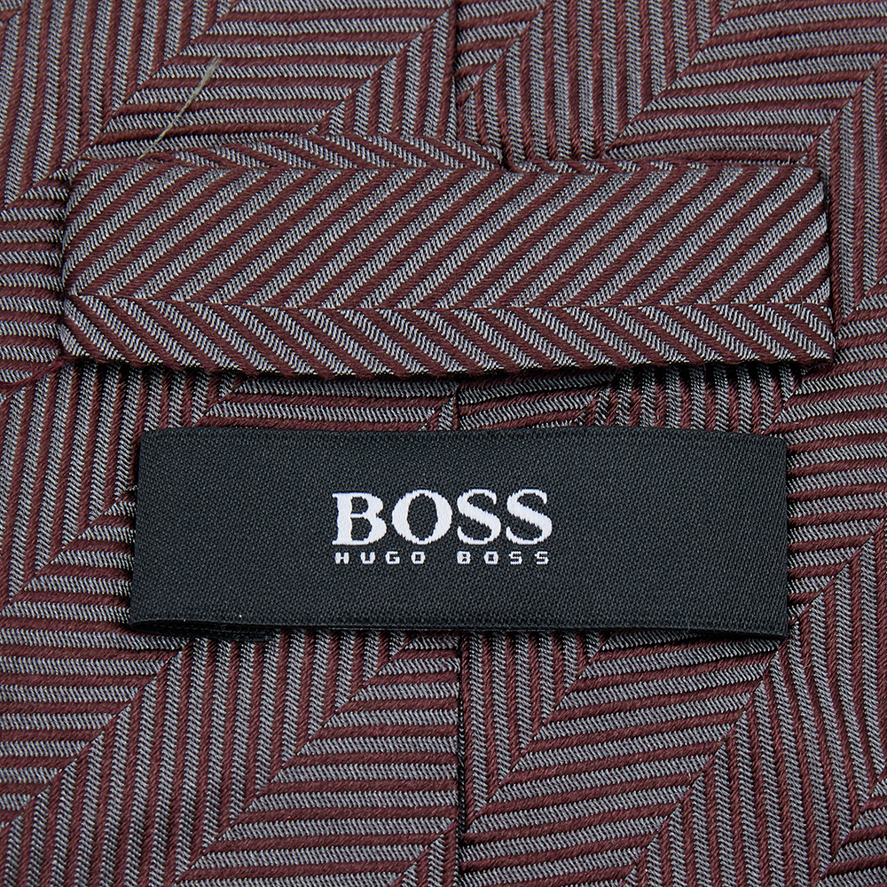 Boss By Hugo Boss Burgundy Patterned Silk Tie