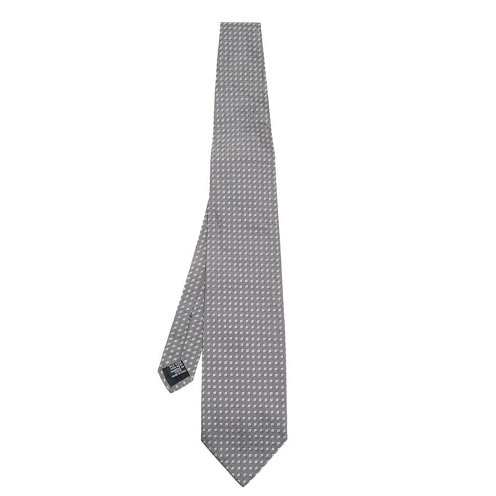 Boss By Hugo Boss Grey Square Patterned Silk Jacquard Tie