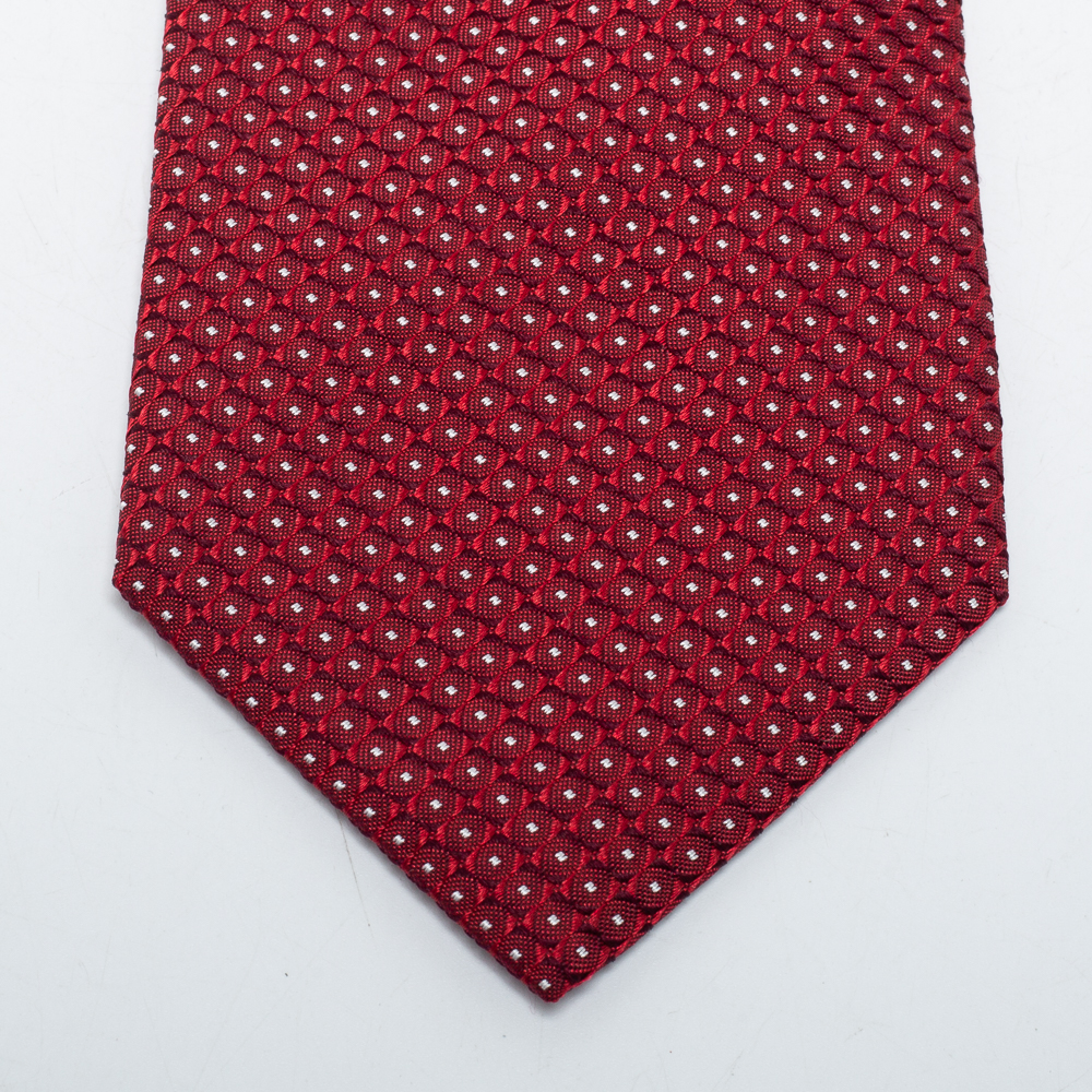 Boss By Hugo Boss Red Geometric Patterned Jacquard Silk Tie