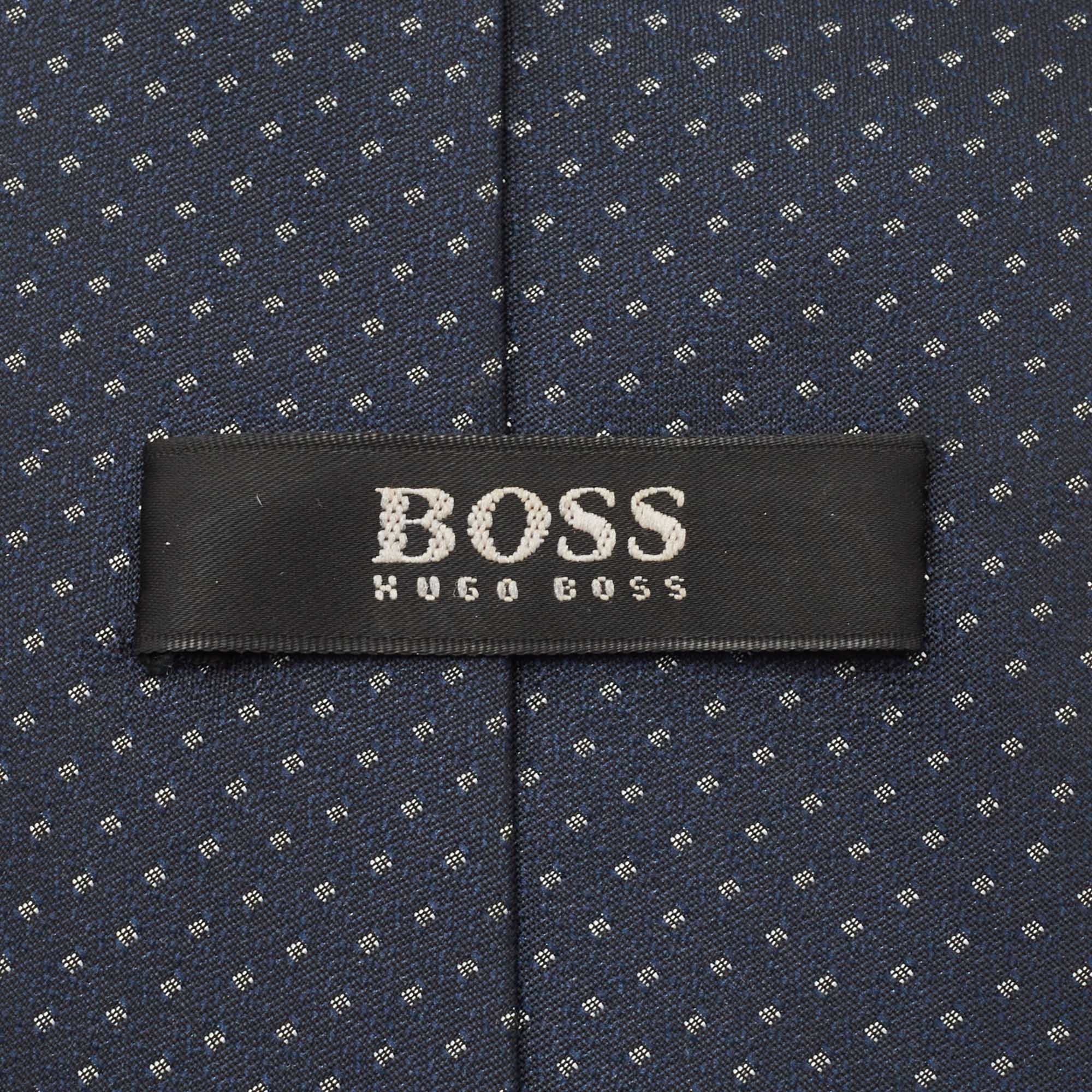 Boss By Hugo Boss Navy Blue Dot Pattern Silk Traditional Tie