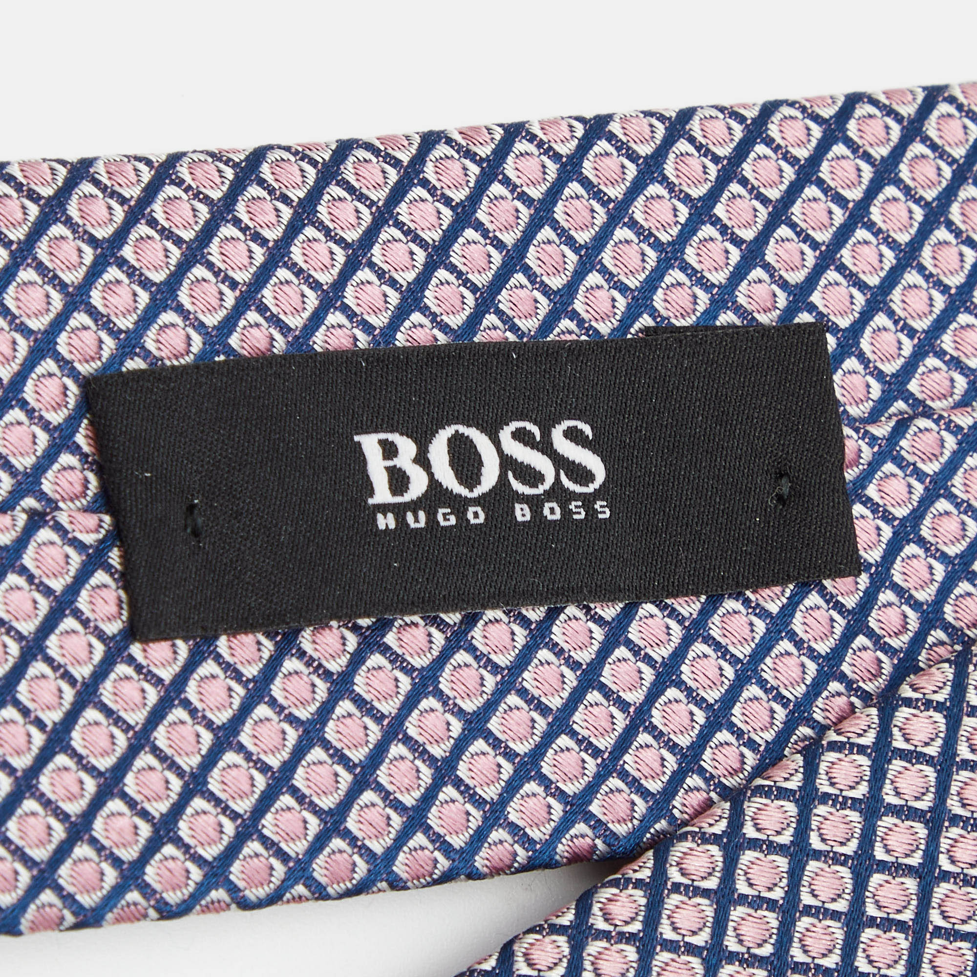 Boss By Hugo Boss Navy Blue/Pink Patterned Silk Tie