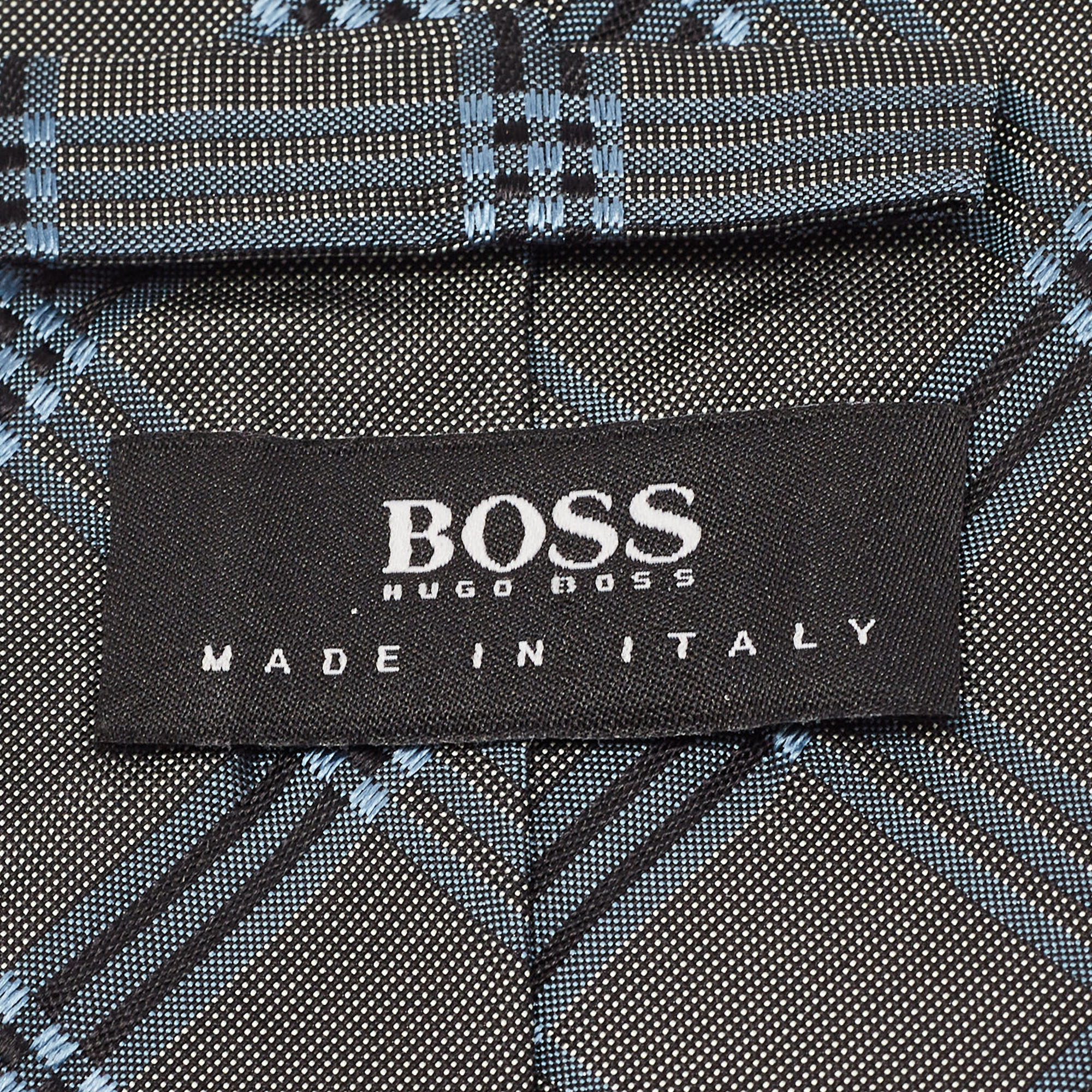 Boss By Hugo Boss Grey/Blue Checked Silk Tie