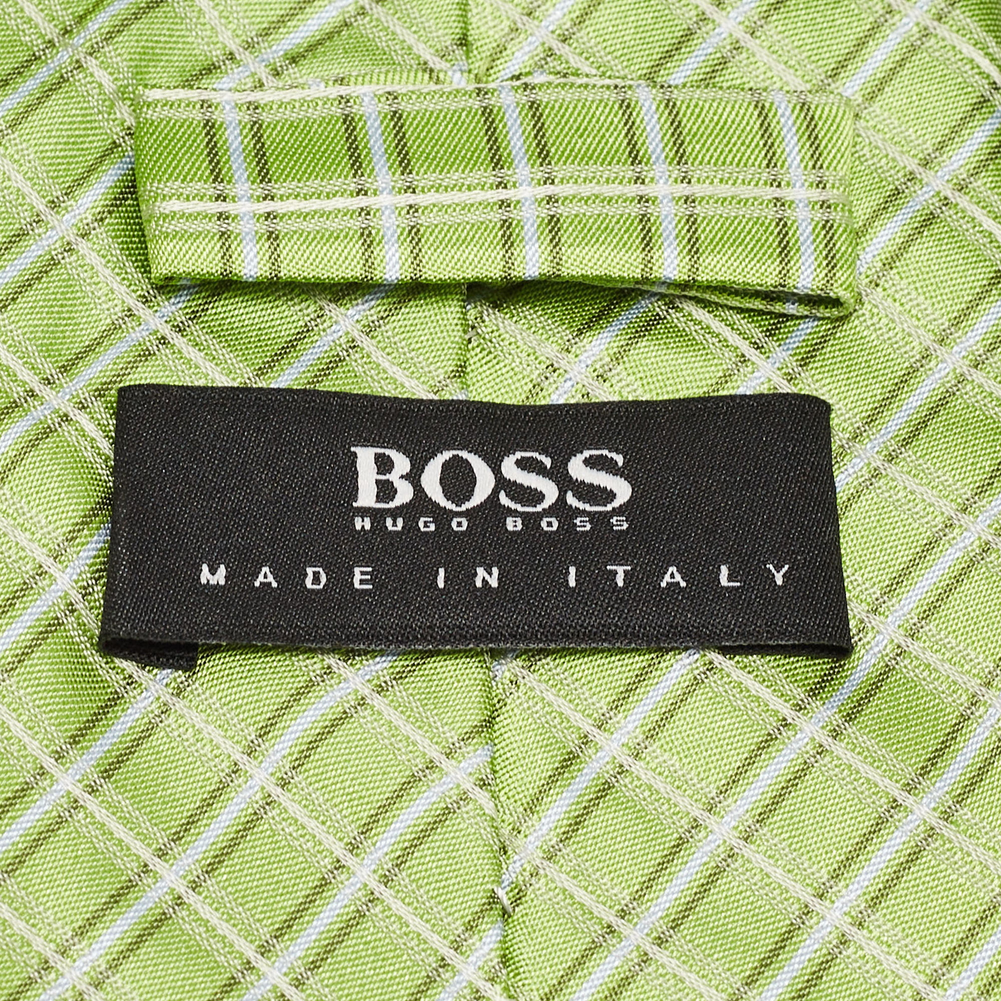 Boss By Hugo Boss Green Check Pattern Silk Tie