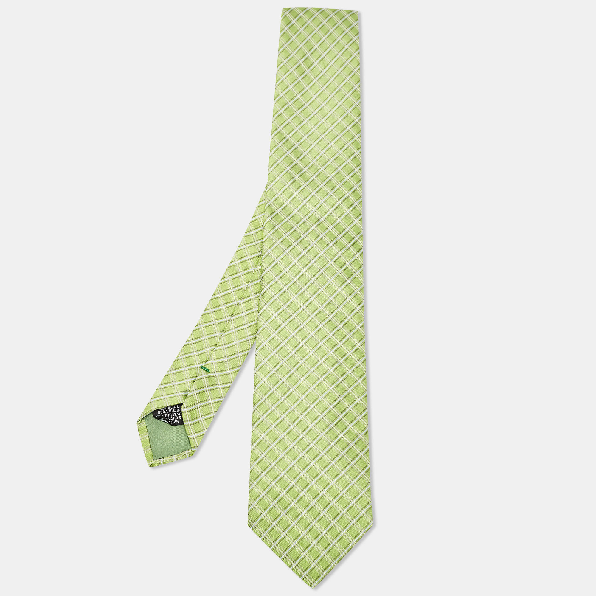 Boss By Hugo Boss Green Check Pattern Silk Tie