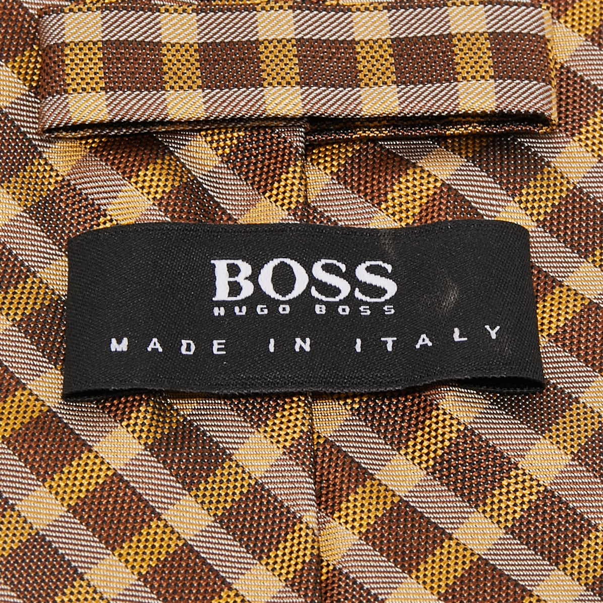 Boss By Hugo Boss Brown/Yellow Check Patterned Silk Tie