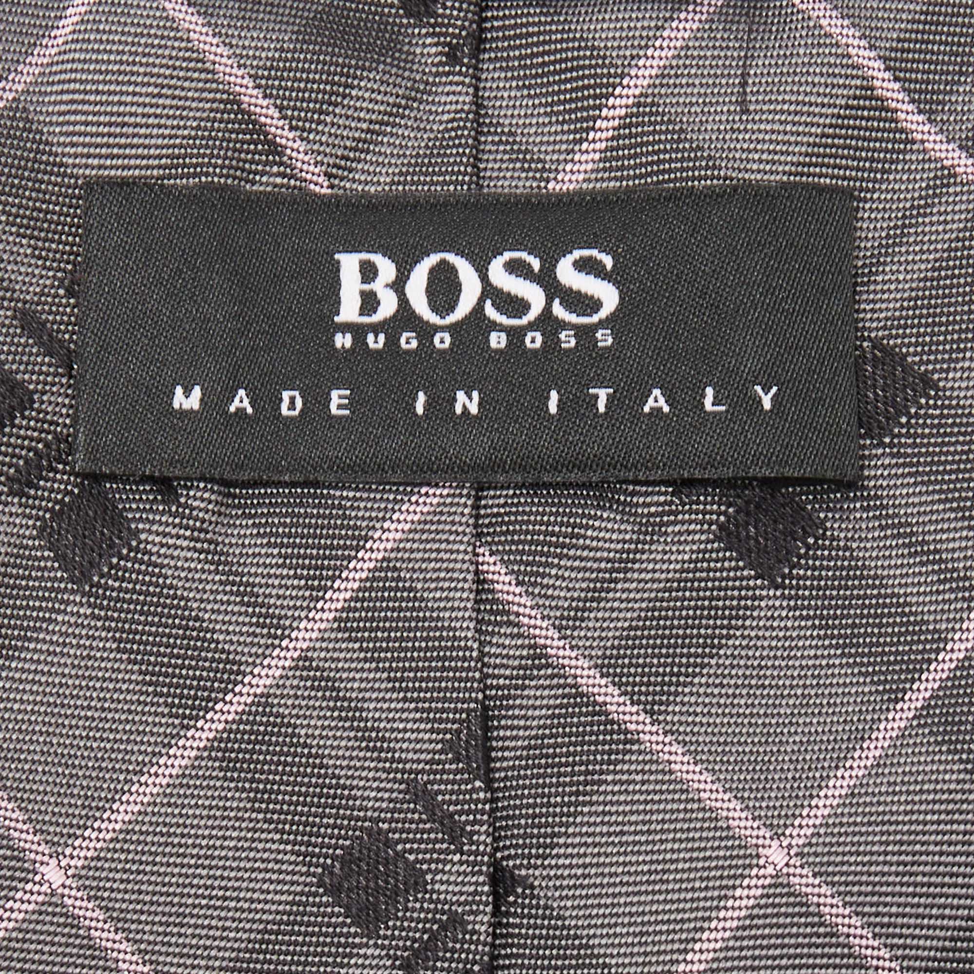 Boss By Hugo Boss Grey Check Patterned Silk Tie