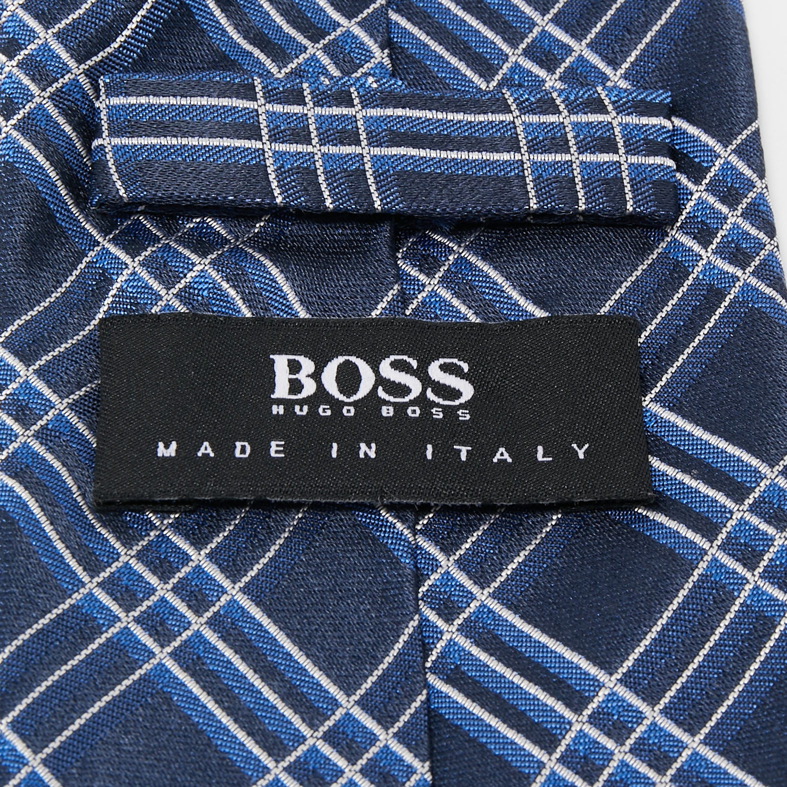 Boss  By Hugo Boss Navy Blue Check Patterned Silk Tie