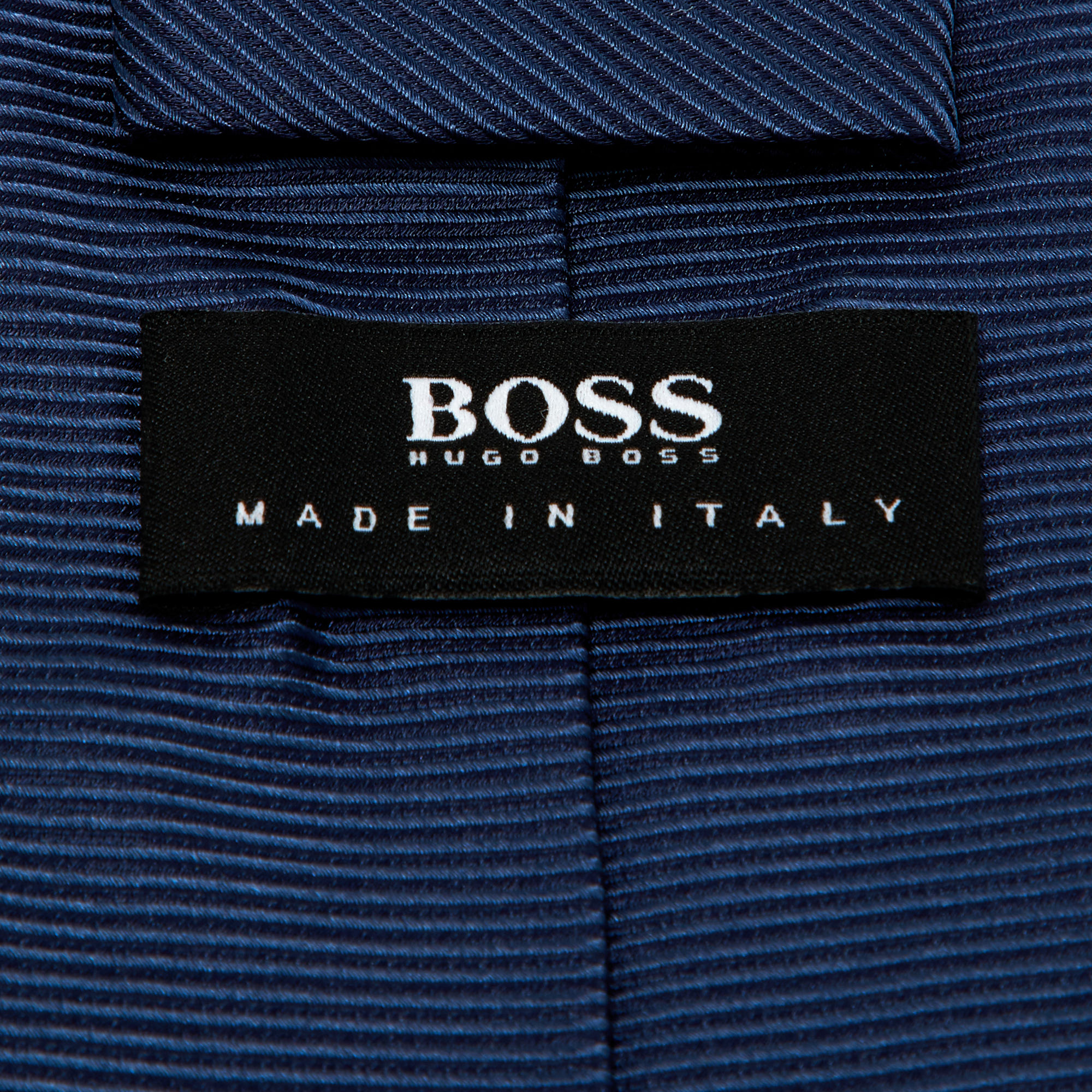 Boss By Hugo Boss Navy Blue Striped Silk Satin Tie