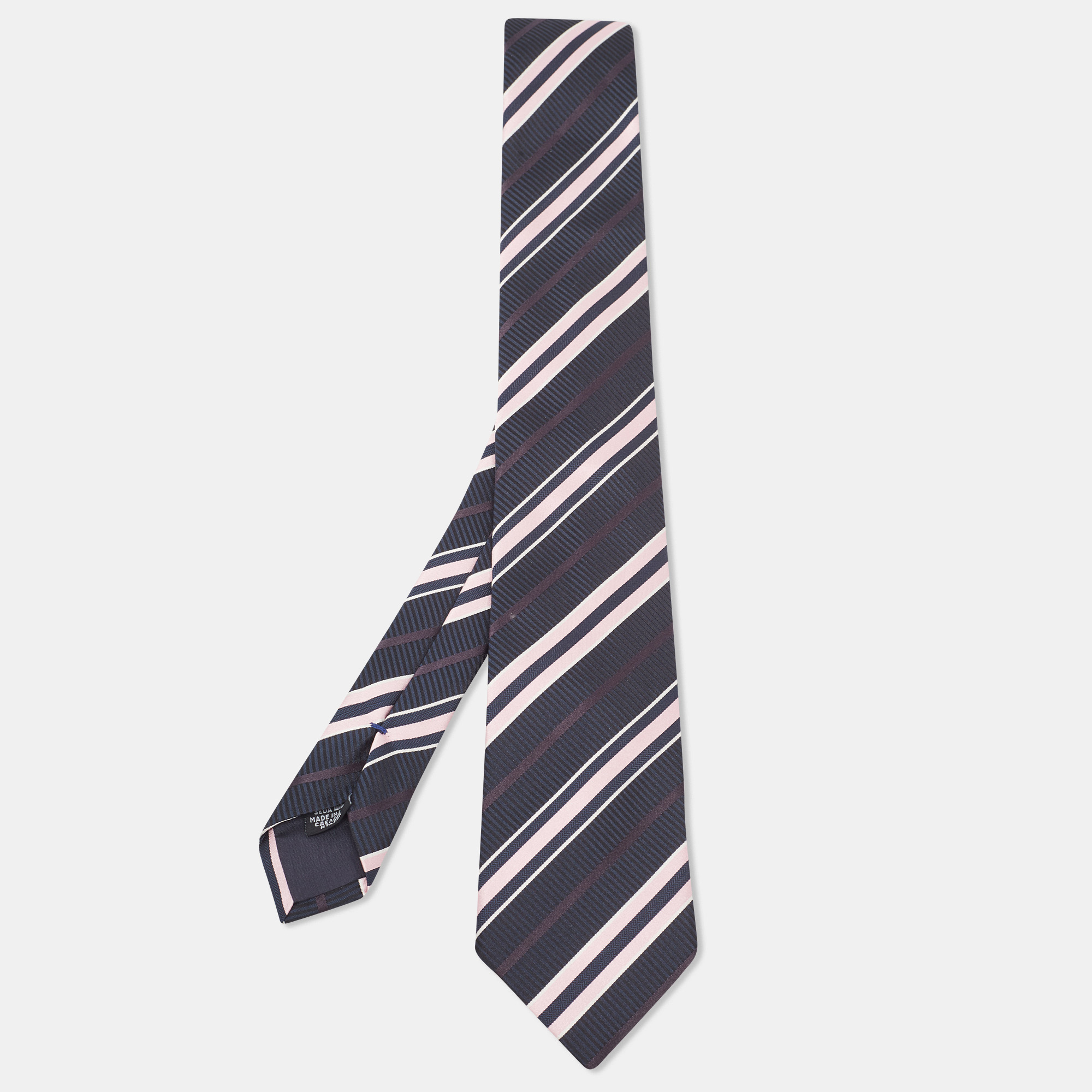 Boss By Hugo Boss Black/Pink Diagonal Striped Silk Tie