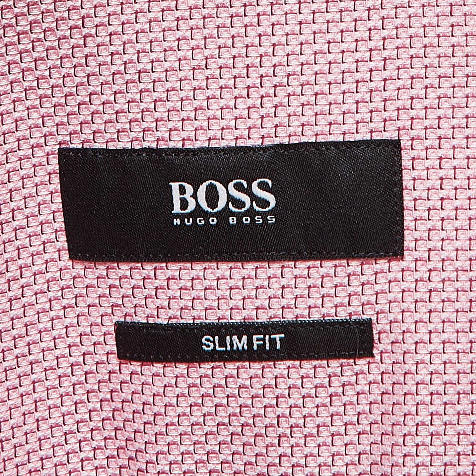 Boss By Hugo Boss Pink Patterned Cotton Slim Fit Shirt XXL