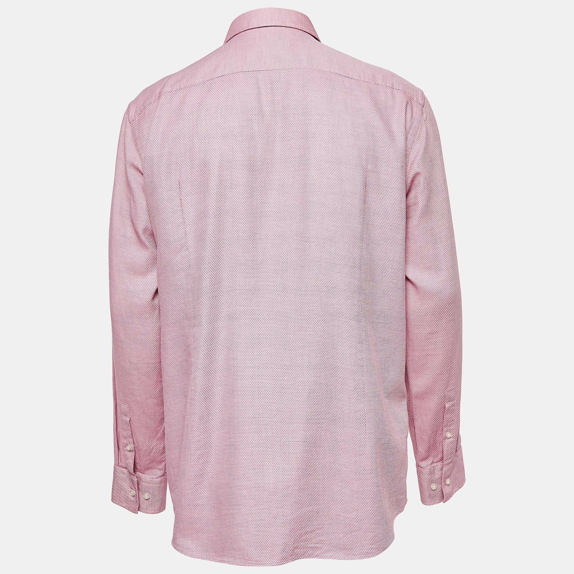 Boss By Hugo Boss Pink Patterned Cotton Slim Fit Shirt XXL