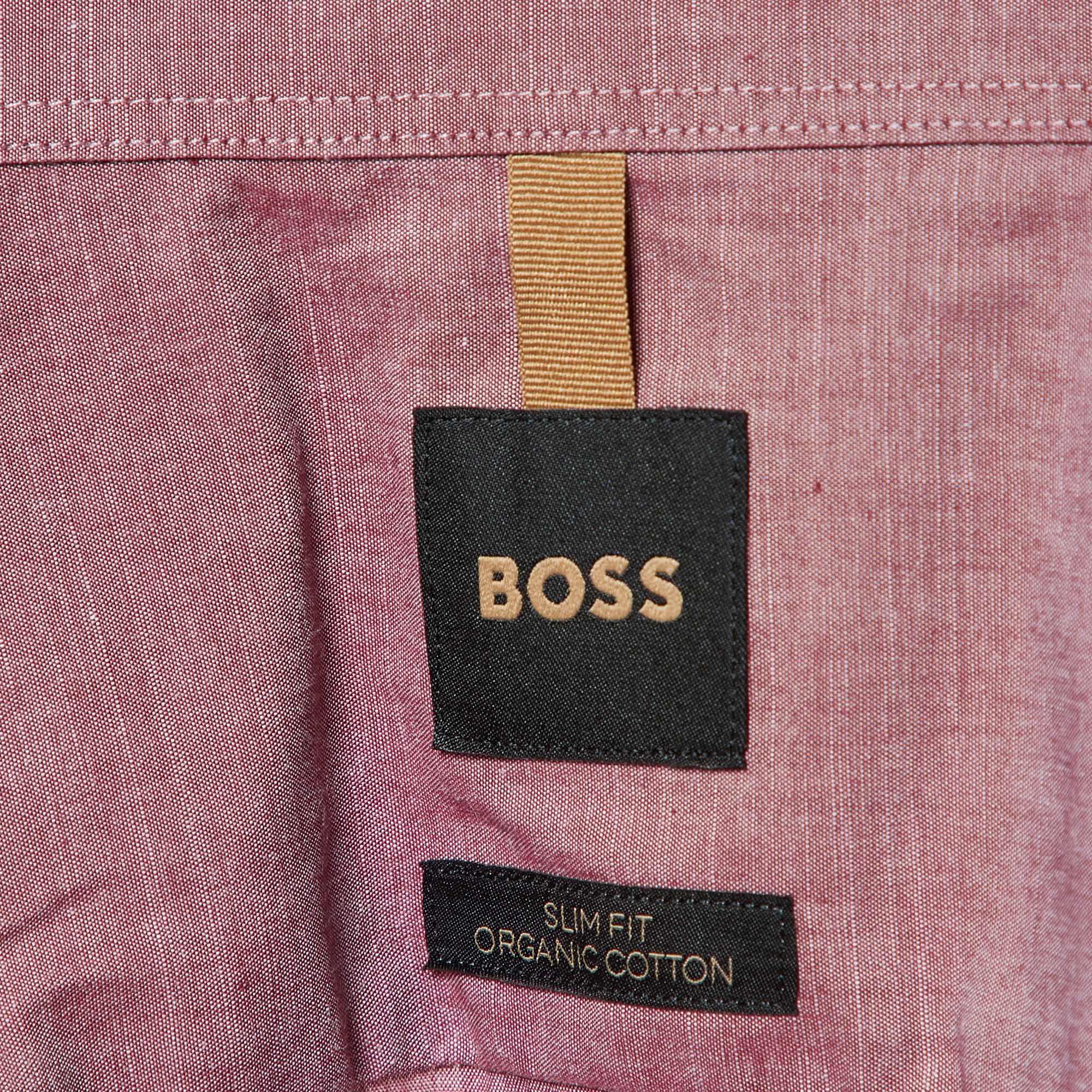 Boss By Hugo Boss Maroon Cotton Slim Fit Long Sleeve Shirt S