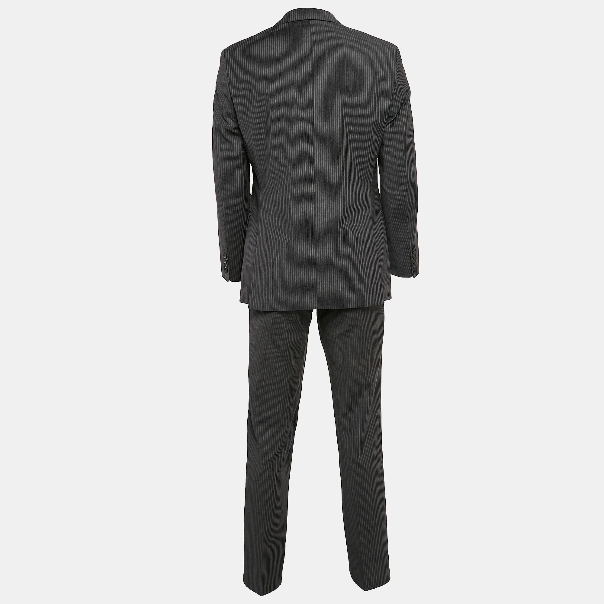 Boss By Hugo Boss Grey Pinstripe Wool Single Breasted Pants Suit S