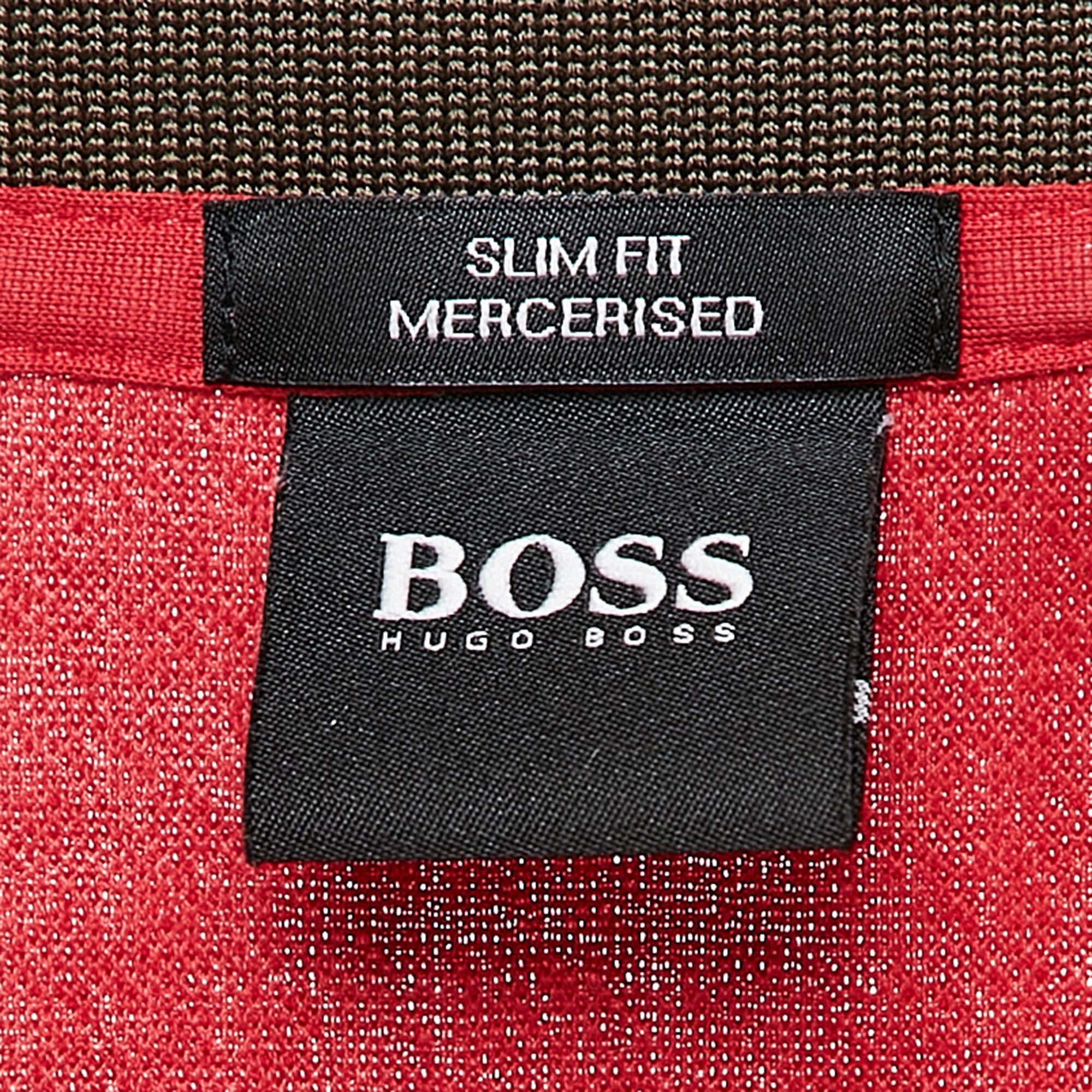 Boss By Hugo Boss Red Houndstooth Jersey Slim Fit Polo T-Shirt XL