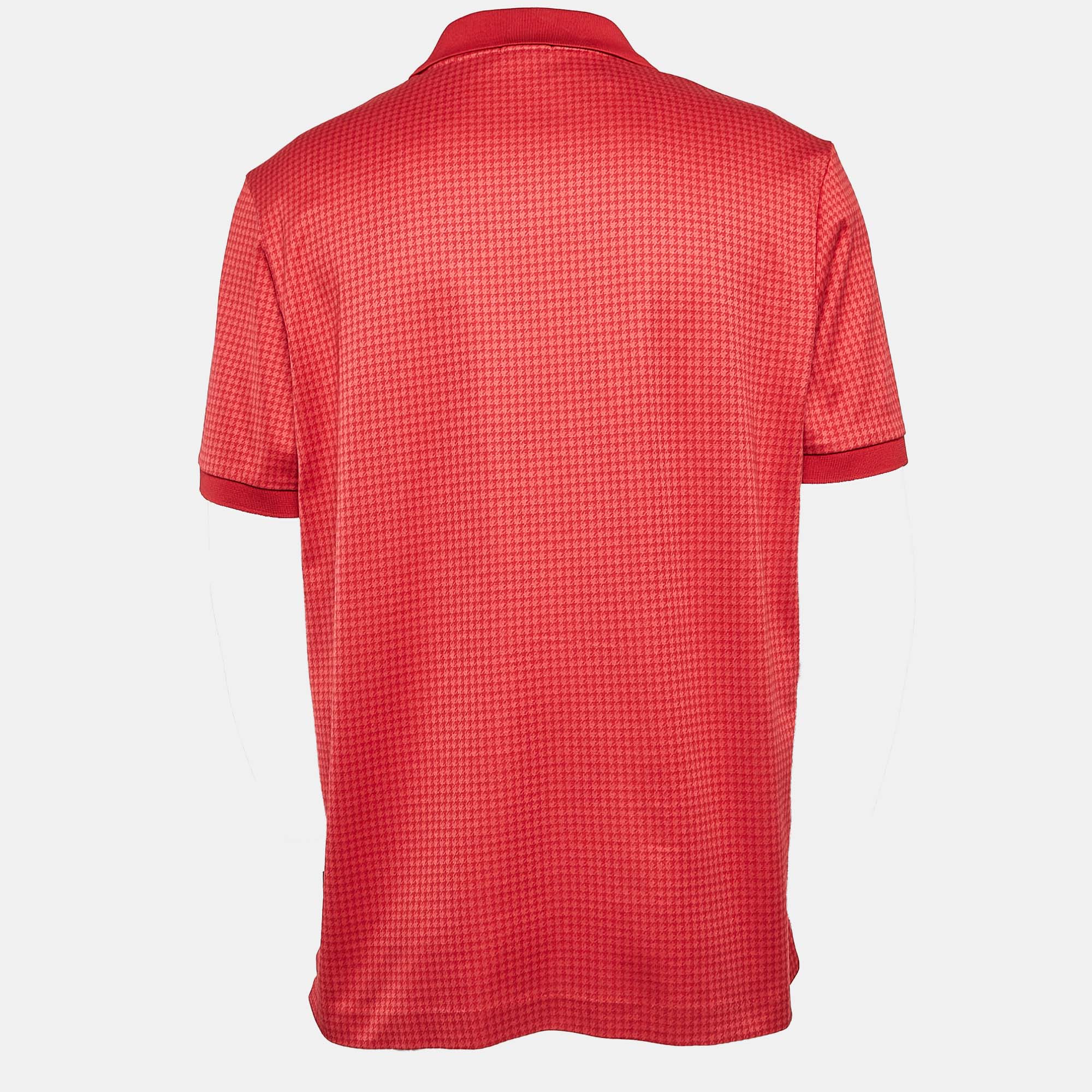 Boss By Hugo Boss Red Houndstooth Jersey Slim Fit Polo T-Shirt XL