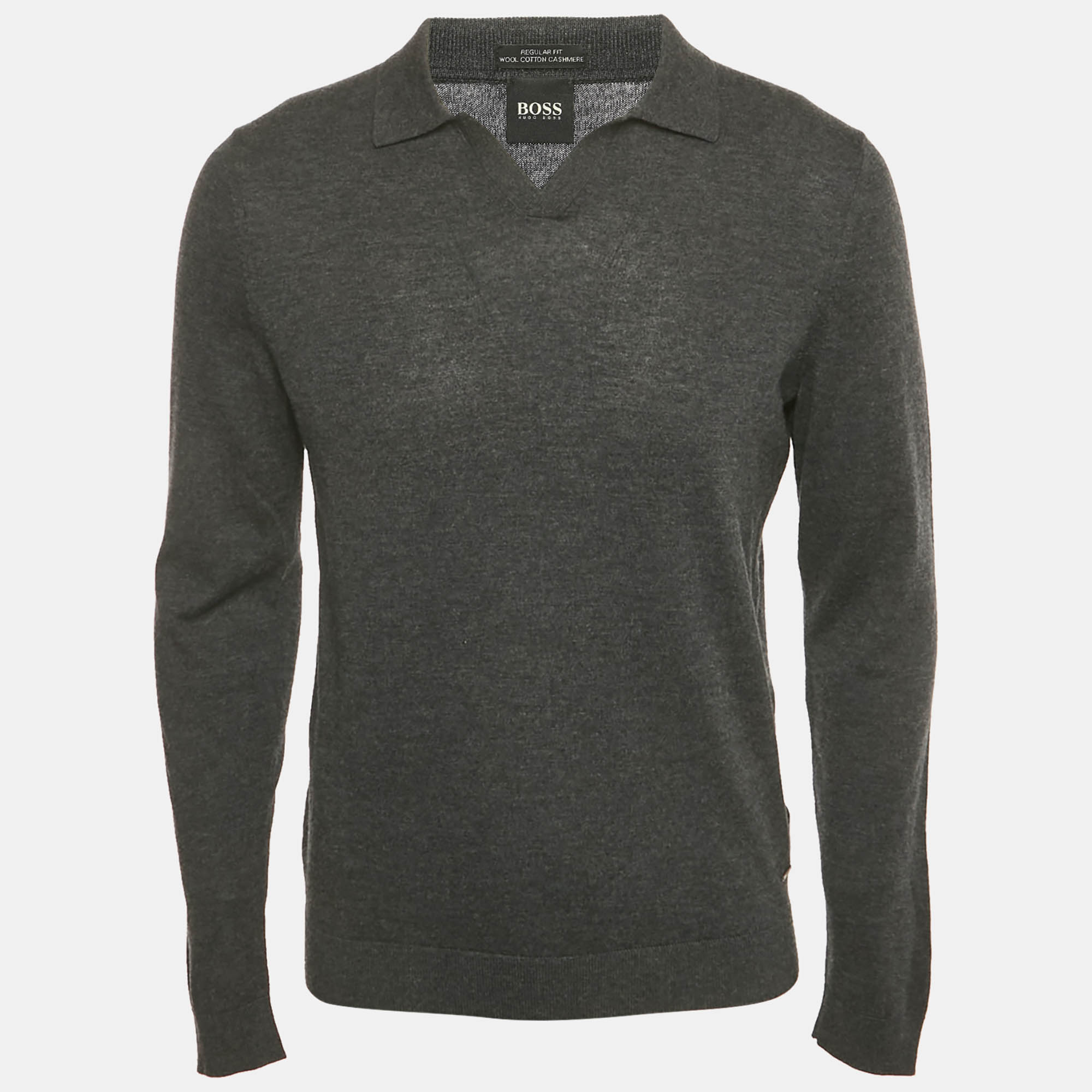 Boss By Hugo Boss Grey Wool Knit Collar Pullover M - Boss By Hugo Boss - Modalova