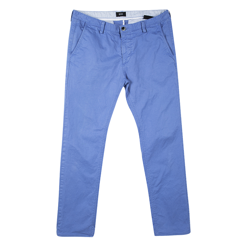 Image of Boss By Hugo Boss Blue Cotton Stretch Rice -D Modern Essential Pants M