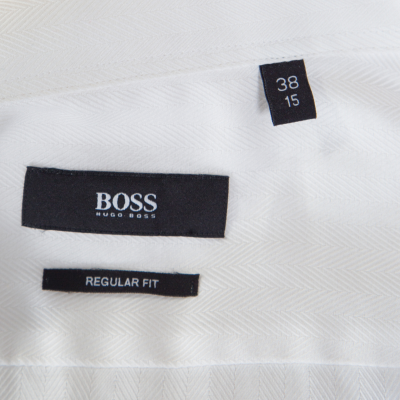 Hugo By Hugo Boss White Herringbone Long Sleeve Regular Fit Shirt S