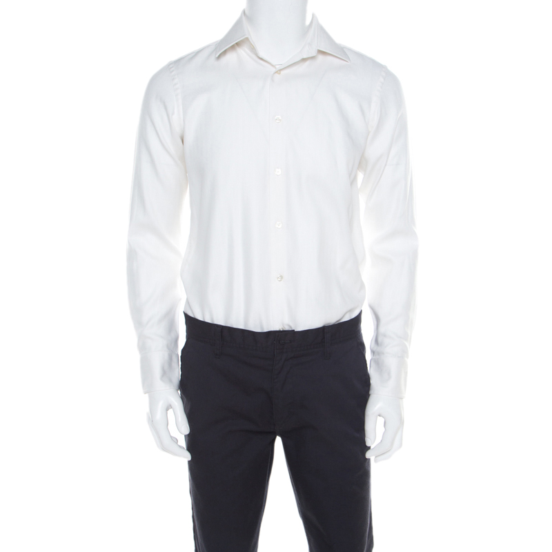 Boss by hugo boss hugo by hugo boss white herringbone long sleeve regular fit shirt s