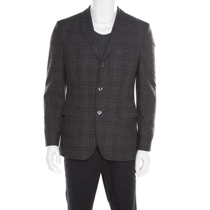 Image of Boss By Hugo Boss Grey and Black Houndstooth Pattern Wool Johnston Blazer M