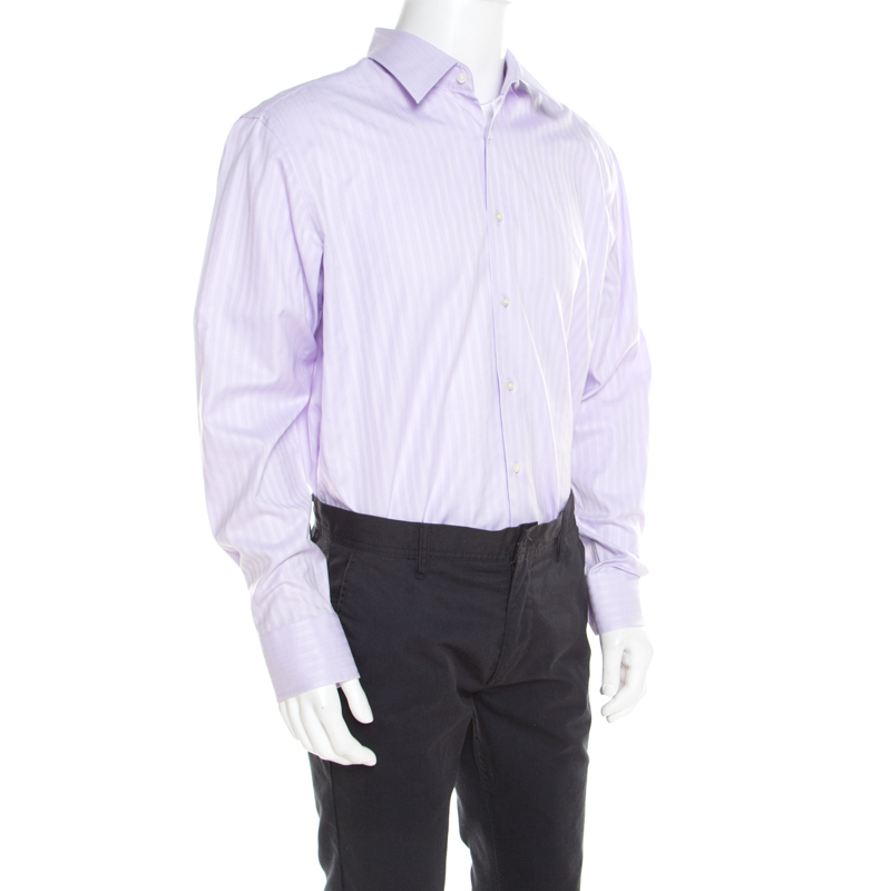 Boss By Hugo Boss Purple Striped Two Ply Regular Fit Shirt 2XL (EU 45)