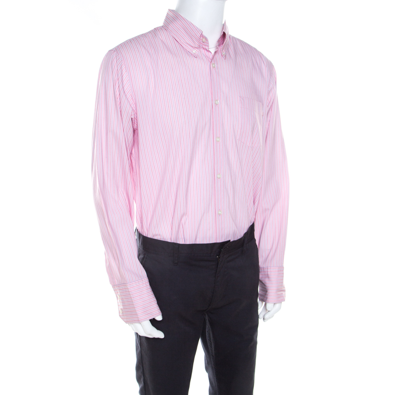 Boss By Hugo Boss Pink Striped Cotton Button Front Long Sleeve Shirt XL