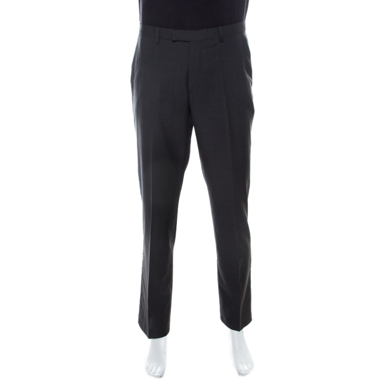 Image of Boss By Hugo Boss Grey Wool Regular Fit Trousers L