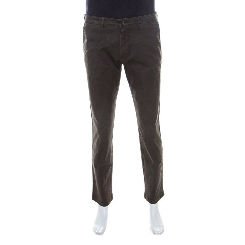 Image of Boss by Hugo Boss Brown Coated Cotton Regular Fit Pants M