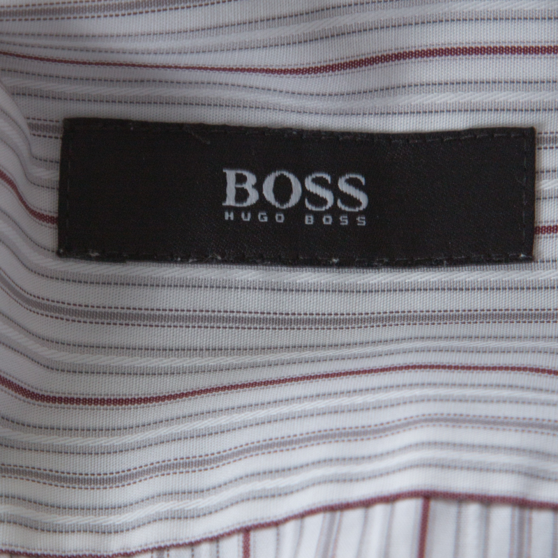 Boss By Hugo Boss White Striped Cotton Button Front Shirt L