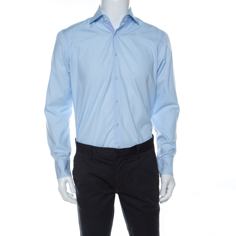 Image of Boss By Hugo Boss Light Blue Cotton Regular Fit Eraldin Shirt M