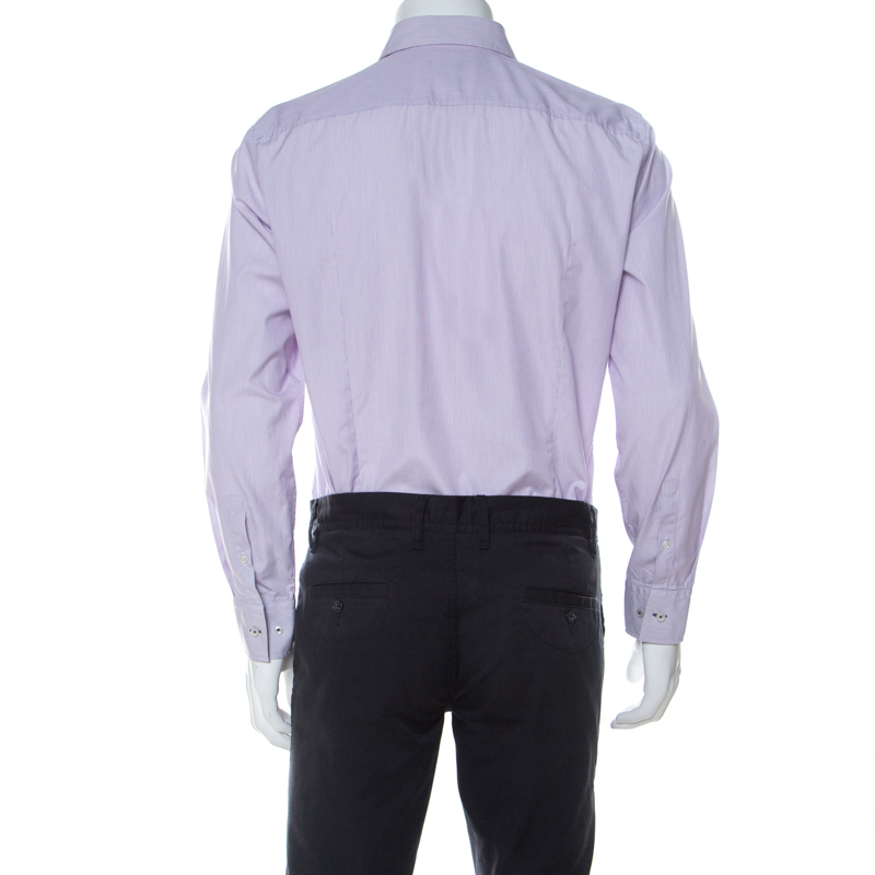 Boss By Hugo Boss Lilac Pinstriped Cotton Joey Shirt L