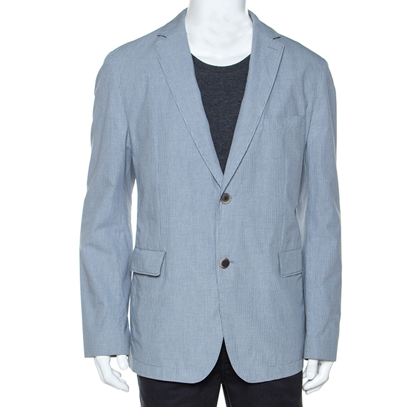 Image of Boss By Hugo Boss Blue Micro Check Print Cotton Micah Blazer XXL