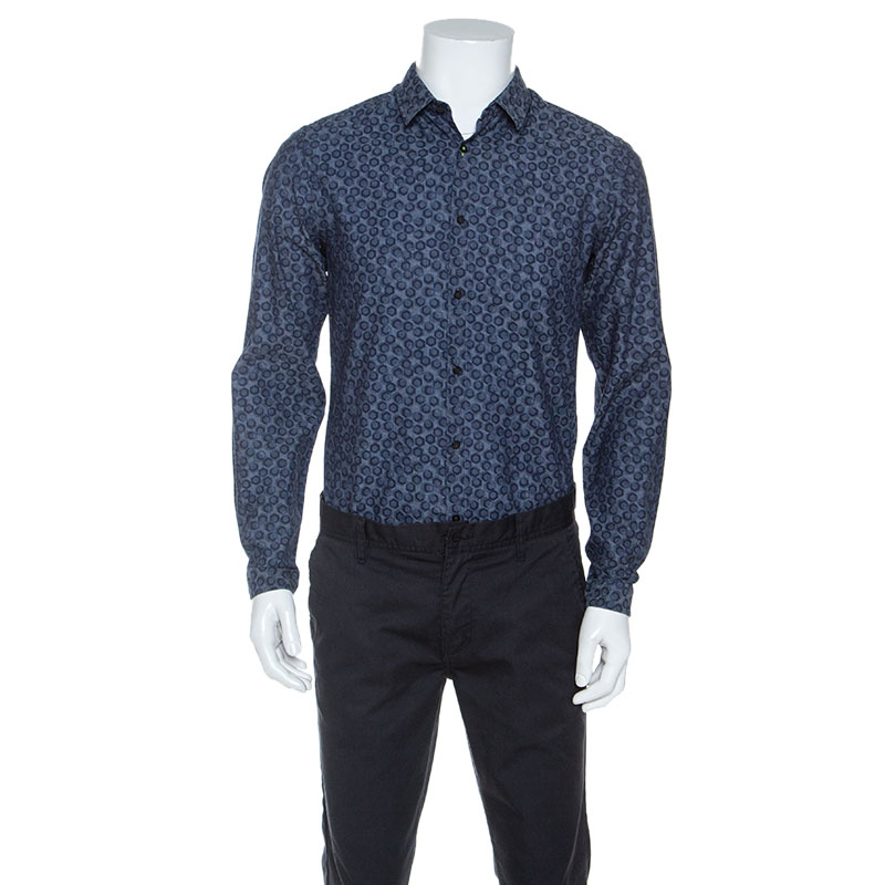Image of Boss By Hugo Boss Bicolor Printed Bersh Slim Fit Shirt M