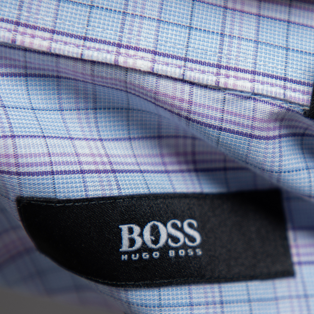 Boss By Hugo Boss Lavender Checked Cotton Slim Fit Shirt M