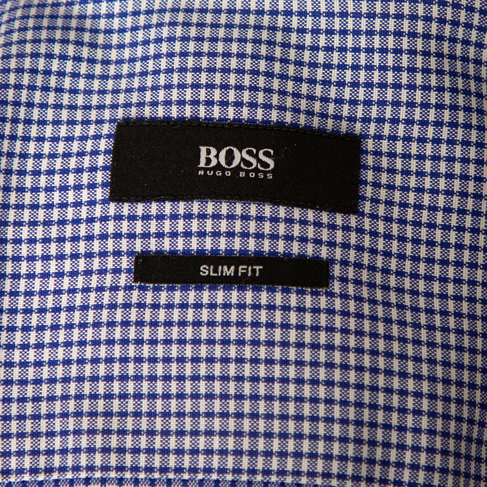 Boss By Hugo Boss Blue Check Cotton Button Front Slim Fit Shirt M