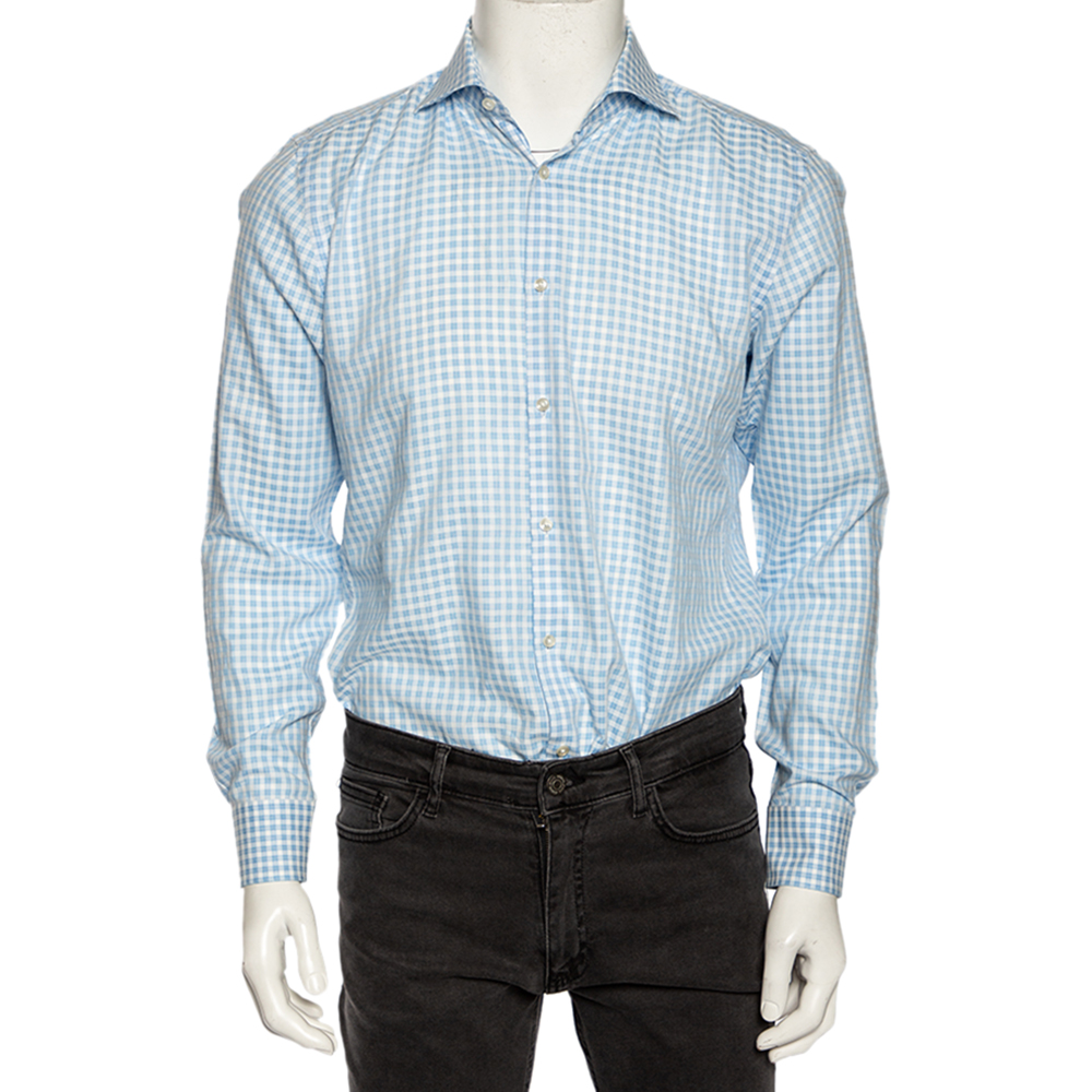 

Boss Hugo Boss Blue Checkered Cotton Slim Fit Shirt