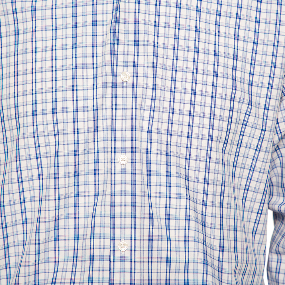 Boss By Hugo Boss Blue Checkered Cotton Button Front Regular Fit Shirt XL