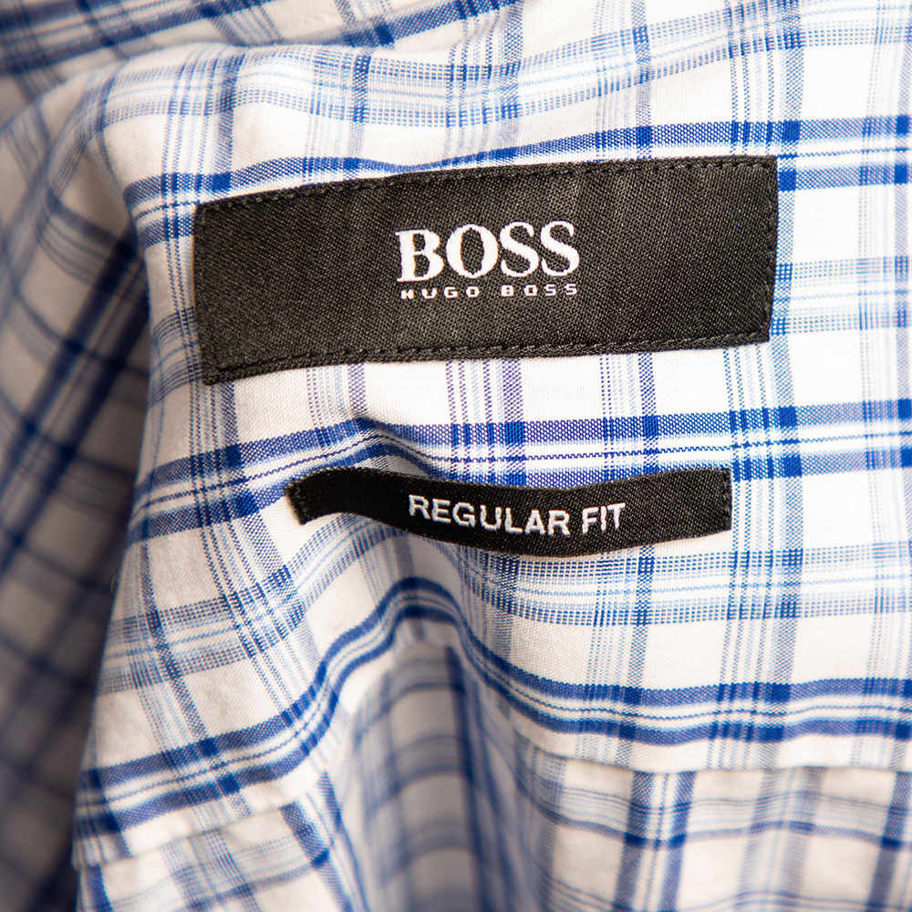 Boss By Hugo Boss Blue Checkered Cotton Button Front Regular Fit Shirt XL