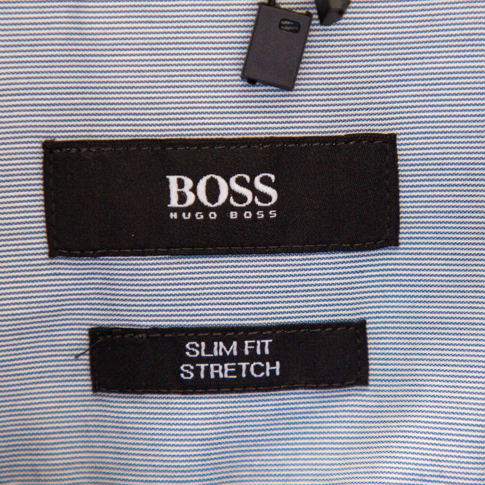 Boss By Hugo Boss Blue Cotton Button Front Slim Fit Stretch Shirt XL