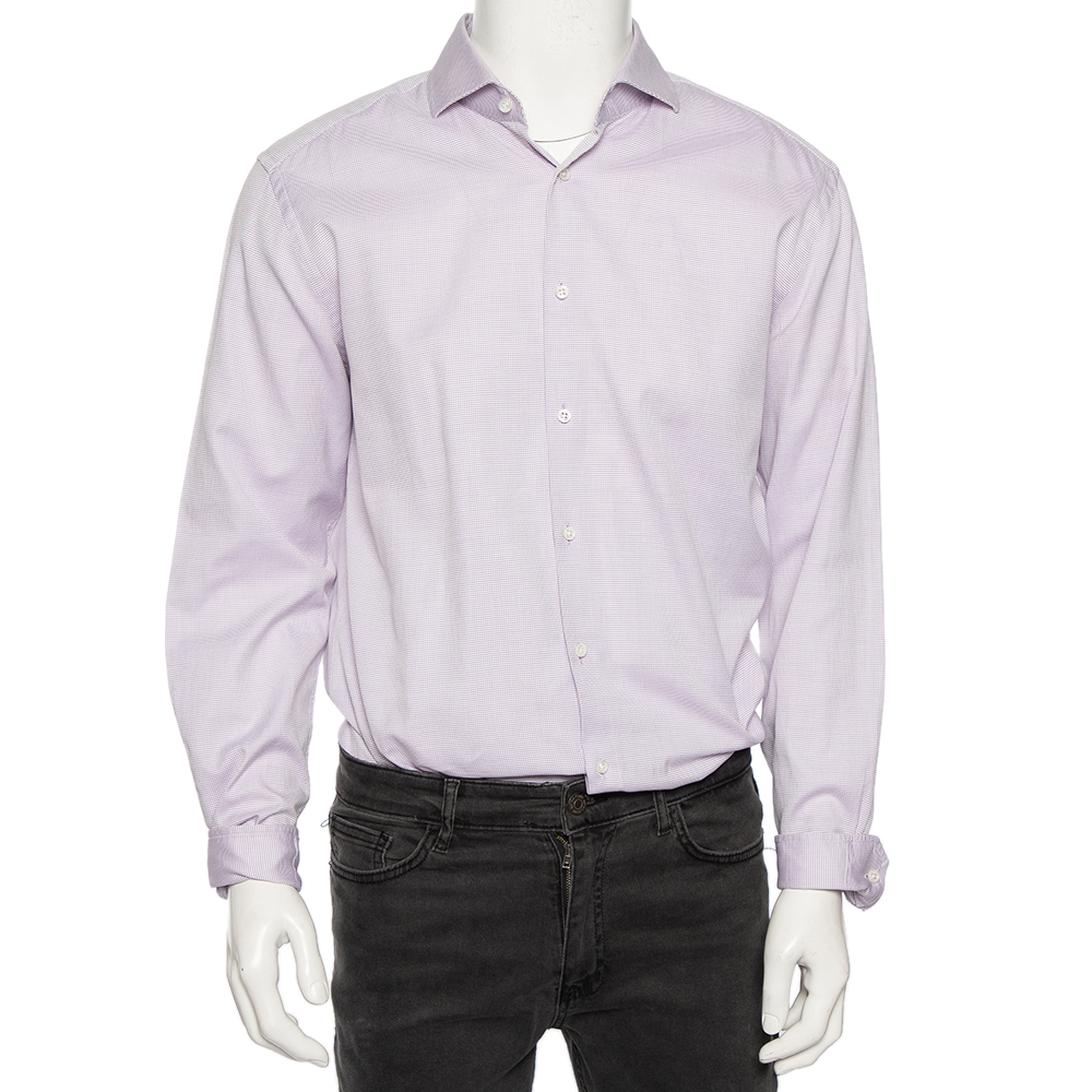 

Boss By Hugo Boss Pink Textured Cotton Tailored Slim Fit Shirt