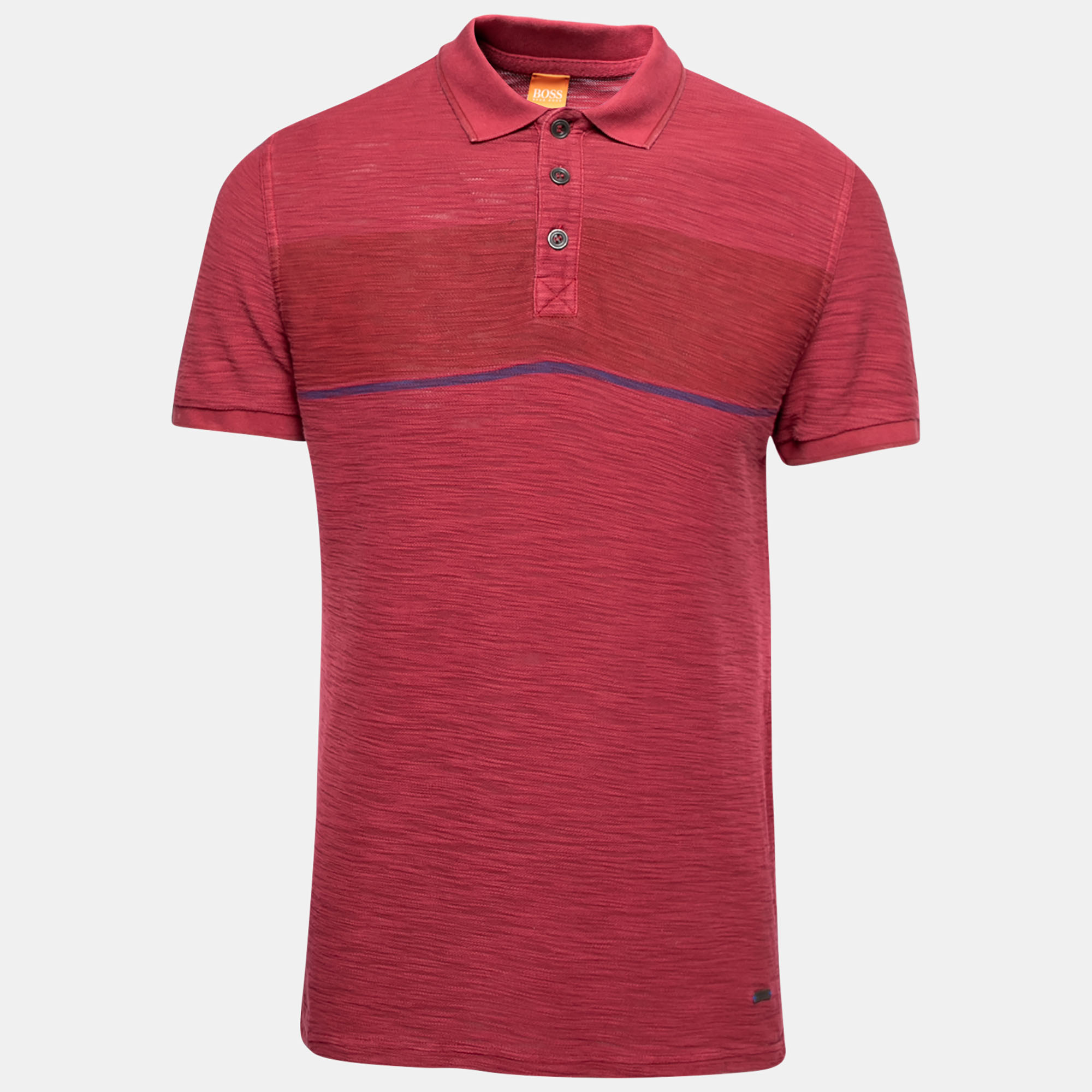 

Boss Orange By Hugo Boss Red Textured Cotton Short Sleeve Polo T-Shirt
