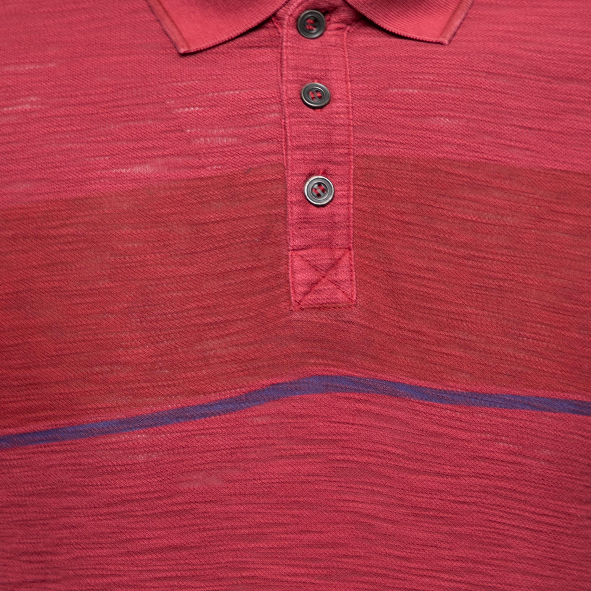 Boss Orange By Hugo Boss Red Textured Cotton Short Sleeve Polo T-Shirt M