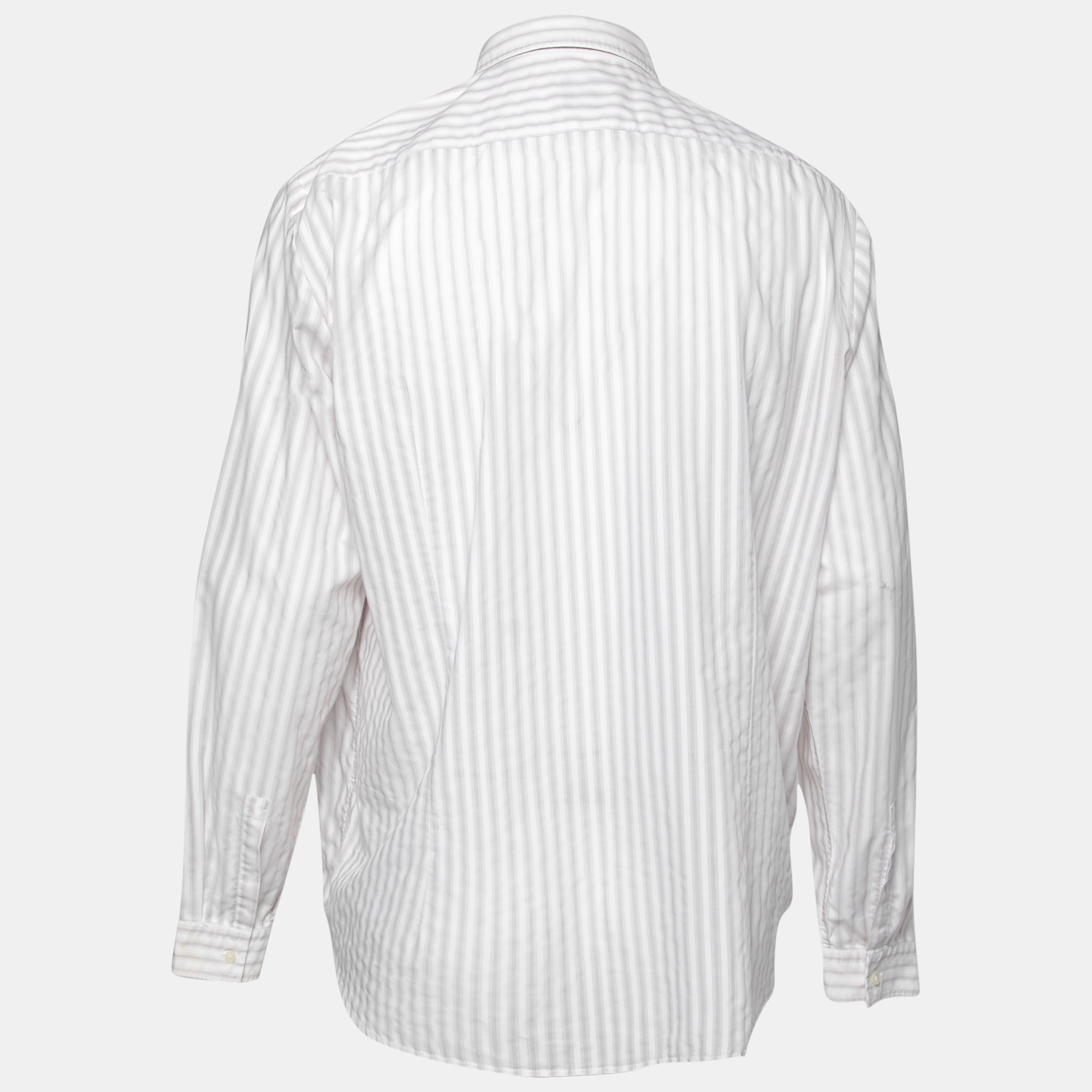 Boss By Hugo Boss White Striped Cotton Shirt XXL