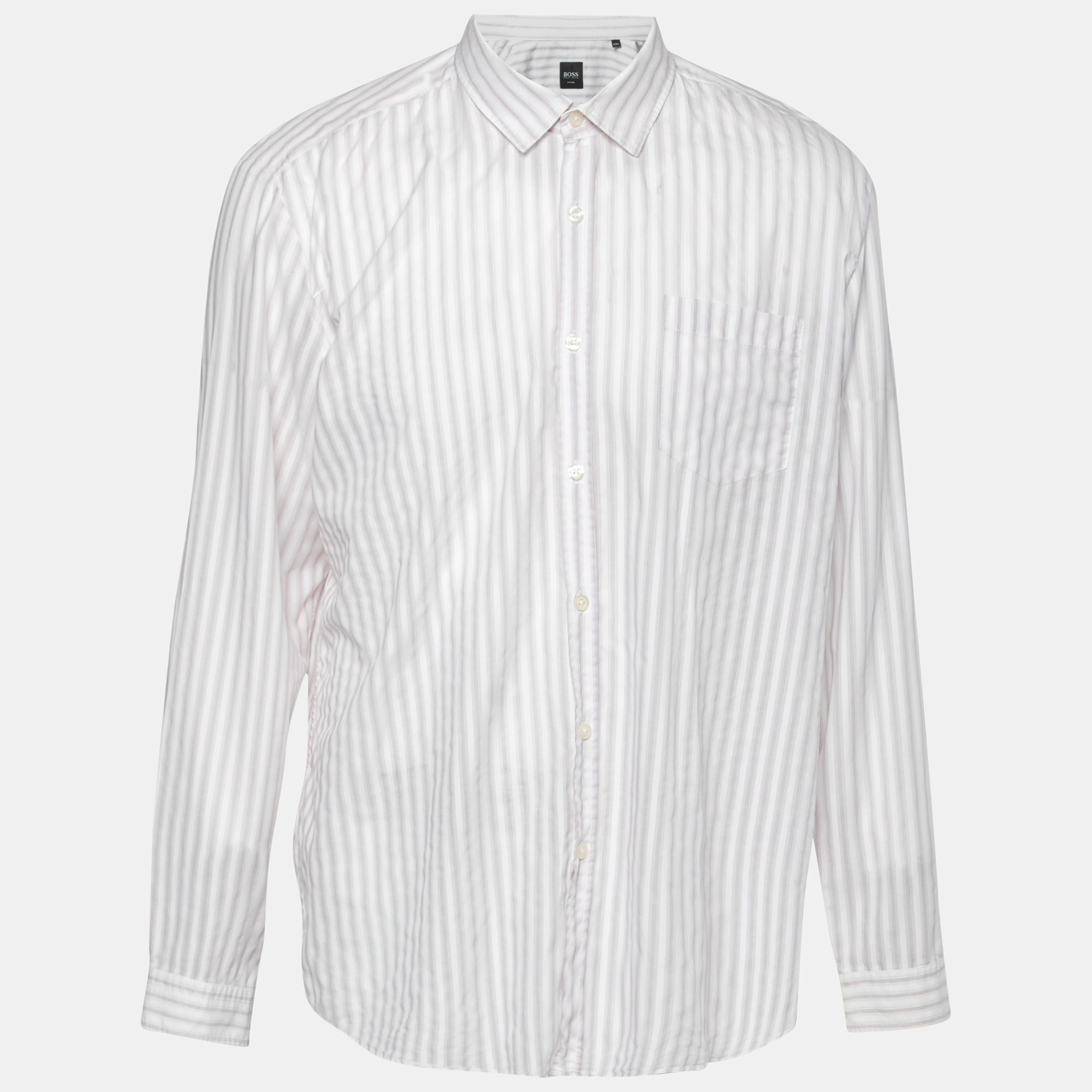 Boss By Hugo Boss White Striped Cotton Shirt XXL